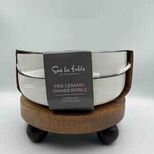 Sur La Table Fine Ceramic Dinner Bowls White Black Rim Set of 2 Pasta 7.75" NWT